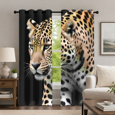 2Pcs Leopard Print Curtains, Wild Animal Theme Curtain, Vivid Jungle Creature Pattern Printed Art Grommet Drapes, Window Treatment for Bedroom Living Room Decor