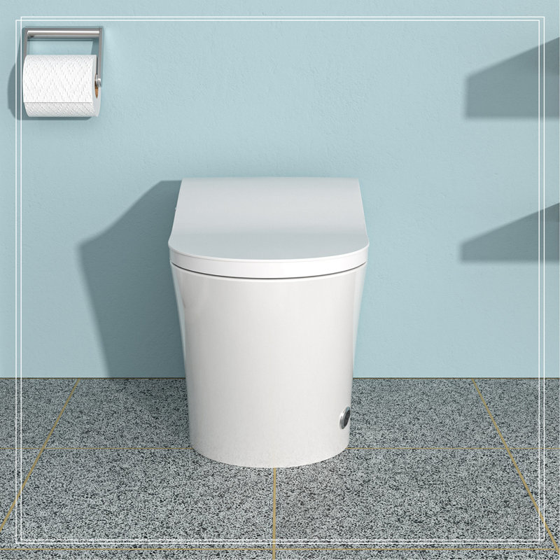 Toilette intelligente avec bidet intégré, ouverture et fermeture automatiques, siège chauffant allongé, capteur de pied encastré, affichage DEL, lavage à l'eau chaude, sécheuse, veilleuse