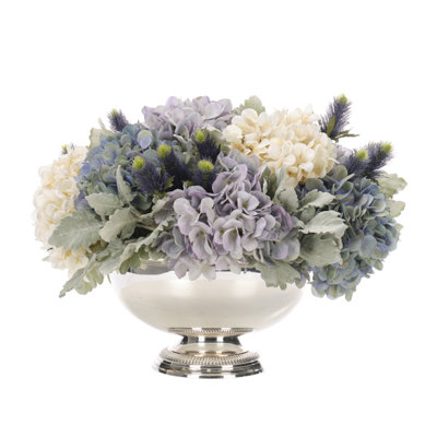 Hydrangea, Blue Cream, Footed Bowl, 19wx19dx15h