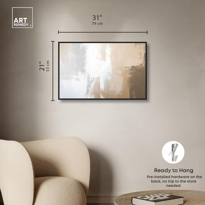 «Solace in Softness I», toile abstraite texturée par Art Remedy, H 21 po x l 31 po, Cadre flottant noir