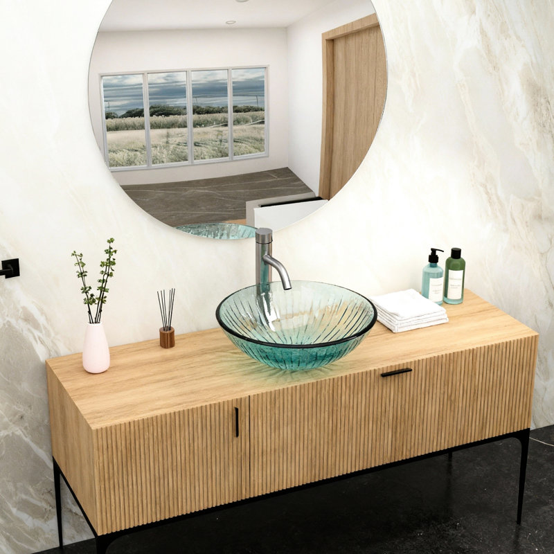 Bassin séduisant en verre trempé avec drain escamotable, garniture noire, 16,5 po x 16,5 po