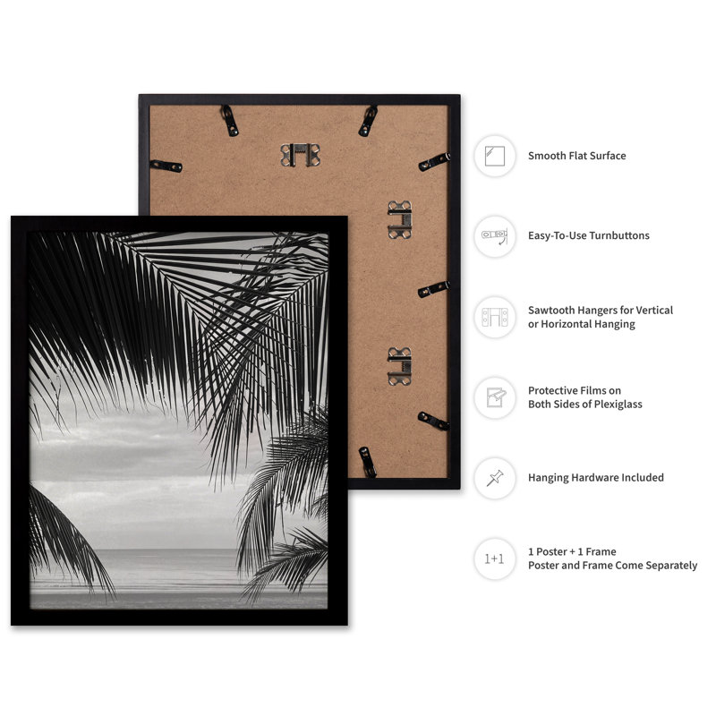 Vue entre les feuilles de palmier, Black Framed, Poster, 12"H x 16"W