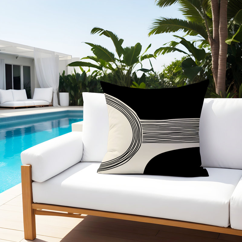 Cassie Outdoor Reversible Throw Pillow, 17"H x 17"W, Black/Cream/Black
