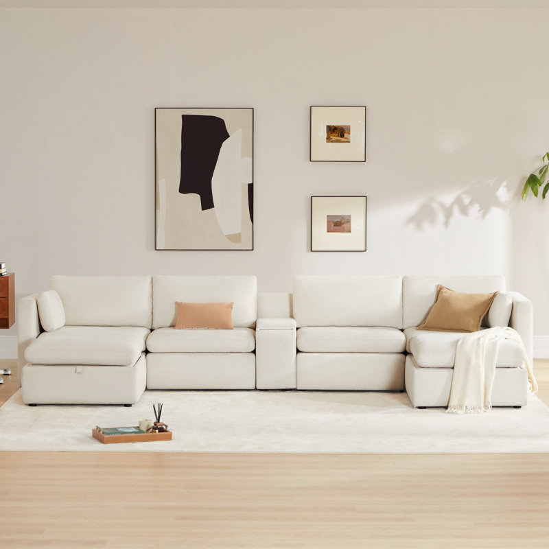 Canapé modulaire rembourré 6 pièces avec console Winfree, Polyester de lin