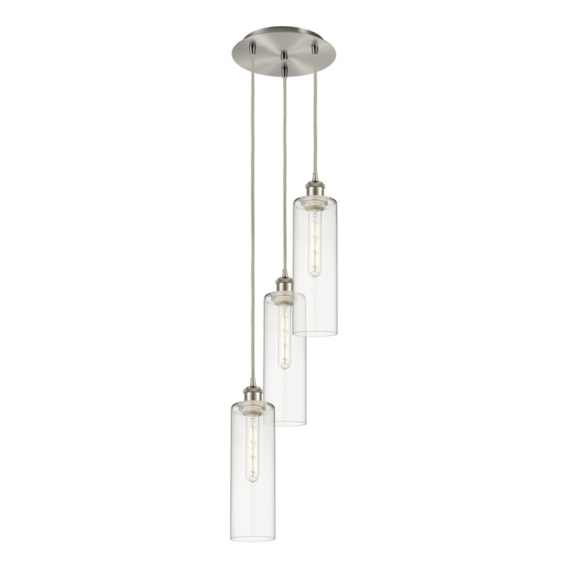 Caius - Luminaire suspendu suspendu à 3 lumières, Clair, H 166,5 po x l 10,38 po, Nickel satiné