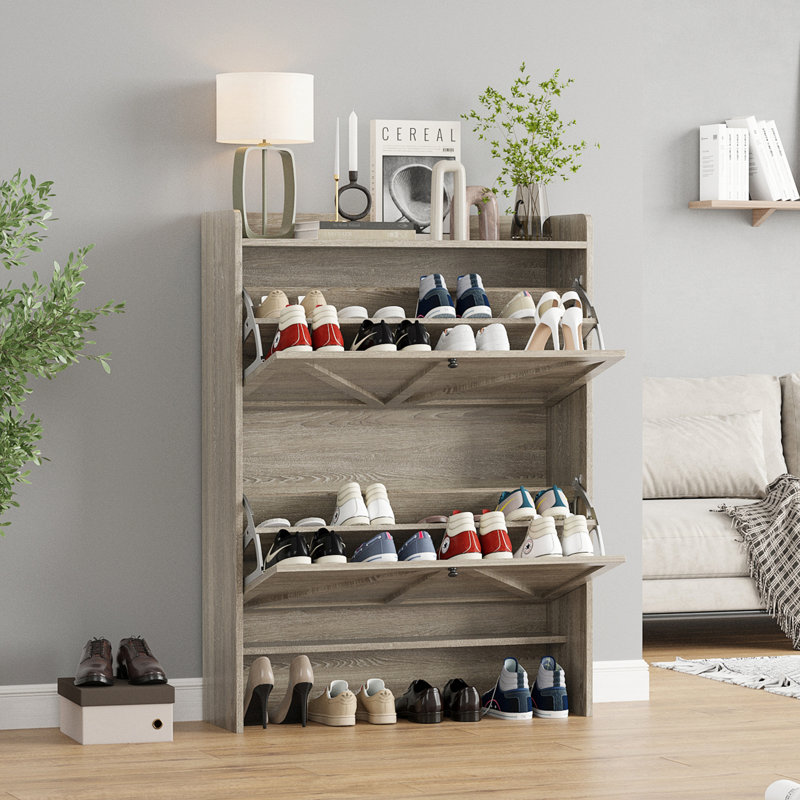 16 Pair Shoe Storage Cabinet, Grey