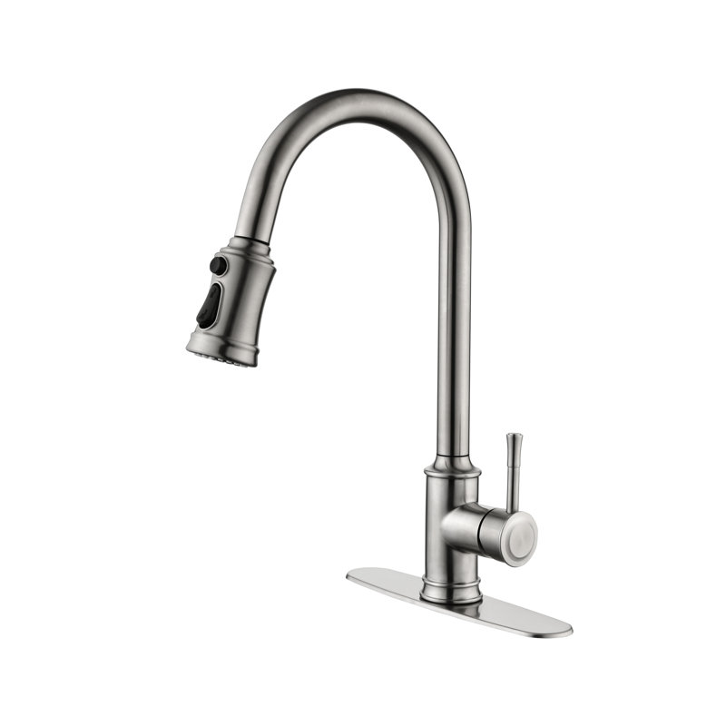 Brushed Nickel Kitchen Faucet With Pull Out Spray Head And Stainless Steel Construction Sink Single Handle For Easy Use