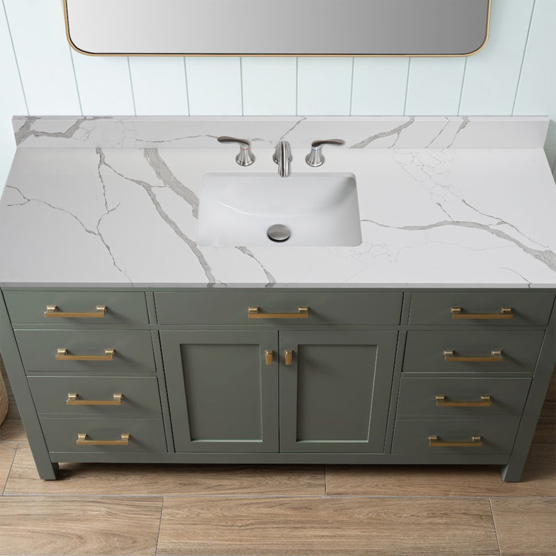 60'' Quartz Single Bathroom Countertop with Sink – For Vanity Replacement, No Cabinet