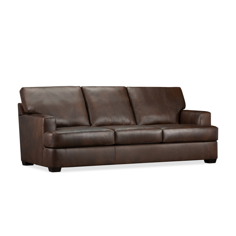 Emilio Leather Sofa, Steamboat Driftwood Pebbled Genuine Leather