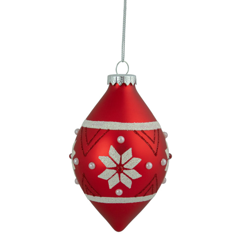 Ornement de Noël en forme de flocon de neige scintillant rouge et blanc 5,25 po