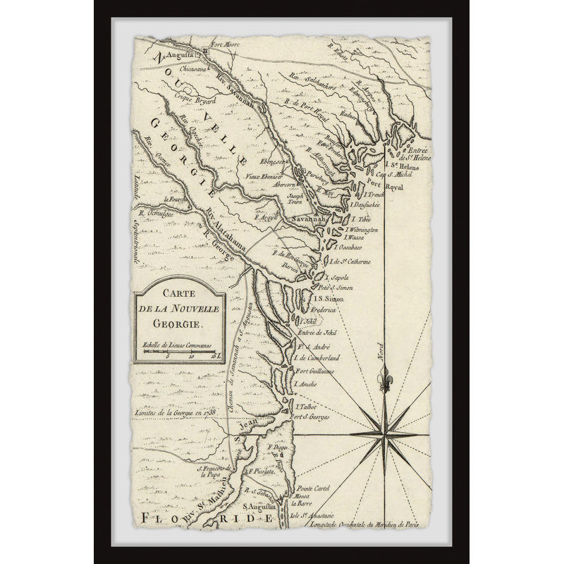 Carte de la Nouvelle-Géorgie - Reproduction d'art graphique sur papier encadré, H 18 po x l 12 po x P 1,5 po