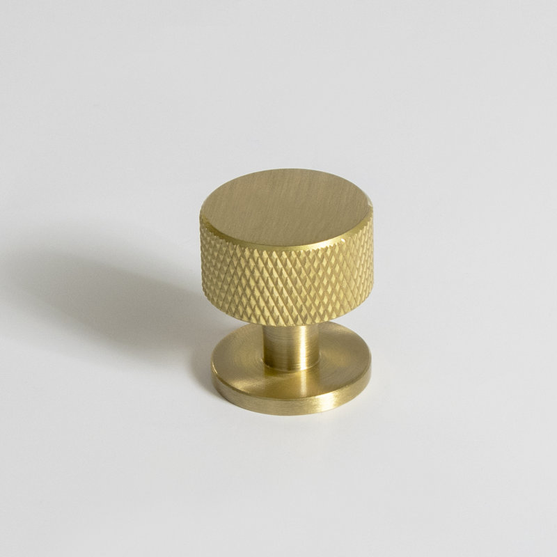 1" Round Black Knurled Knob, Brushed Brass