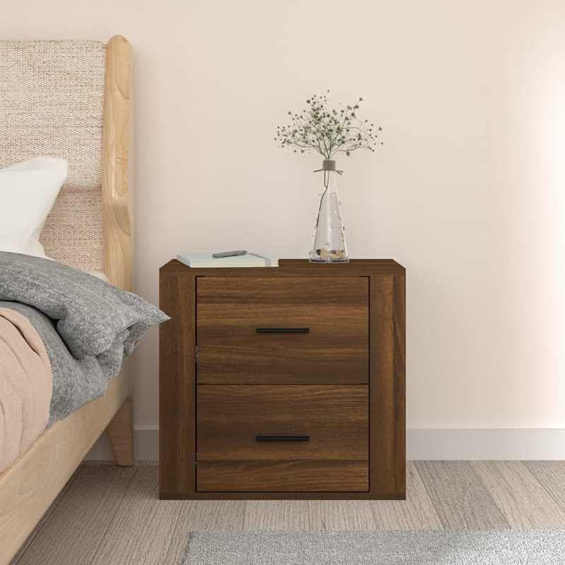 Jahque 50cm W Manufactured Wood Bedside Table, Brown Oak