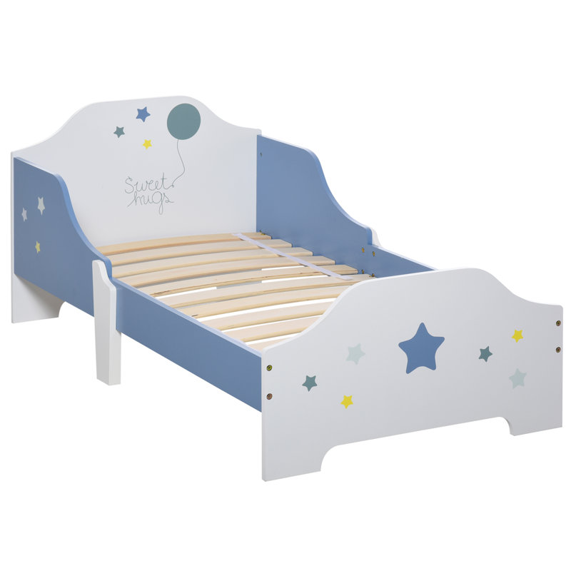 Larkin Toddler Bed Frame for Boys Girls w/Safe Guardrails Low Junior Blue