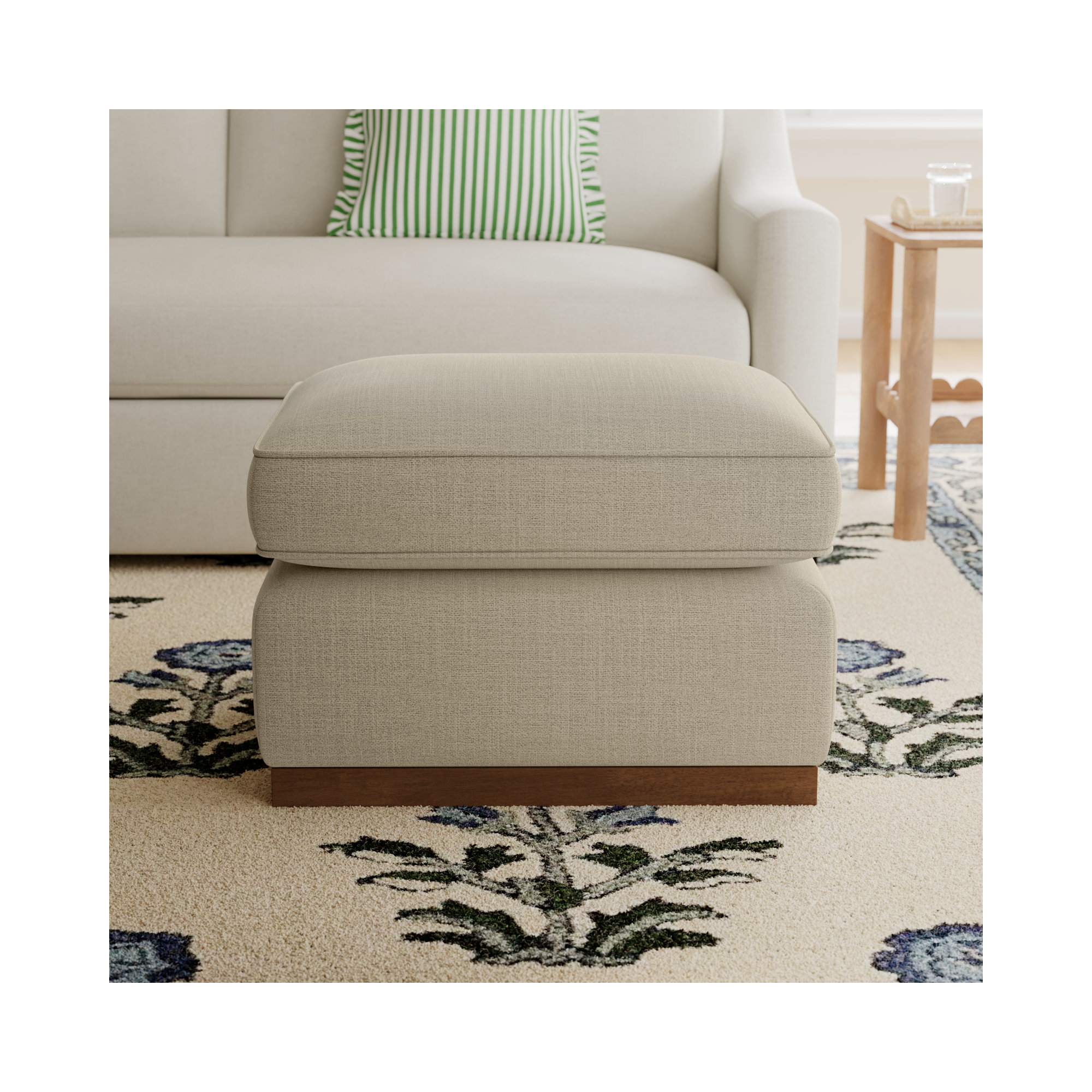 Bobbi 28'' Upholstered Ottoman, Effie Flax Performance Linen