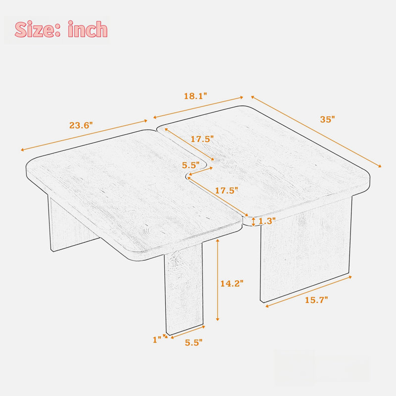 Modern Rectangle Coffee Table Set With Modular L-shape Design, Espresso