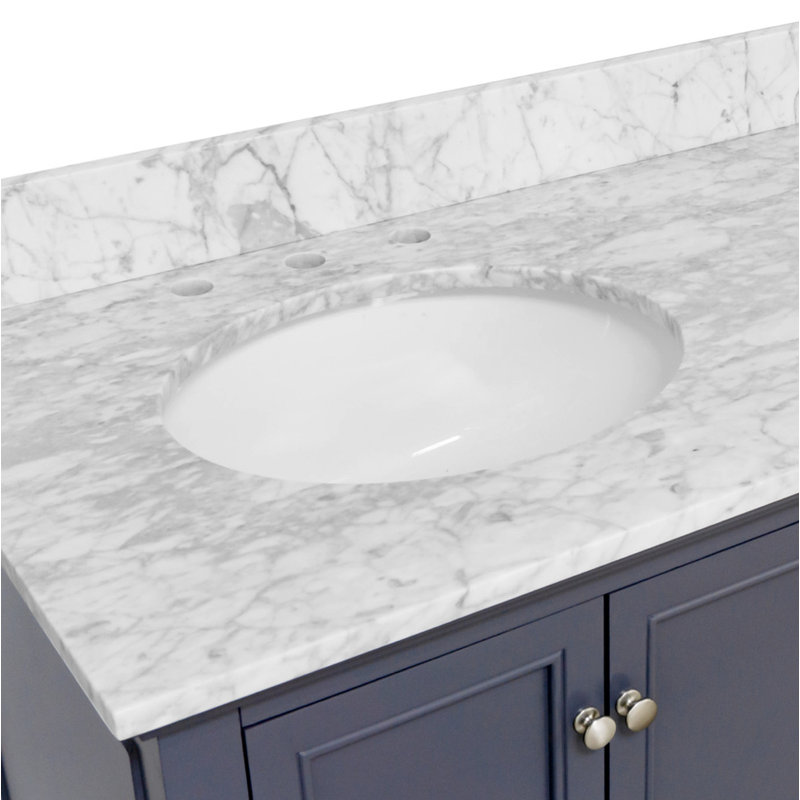 Ensemble de meuble-lavabo double 60 po Ferdinand, Marbre de Carrare, Gris marine