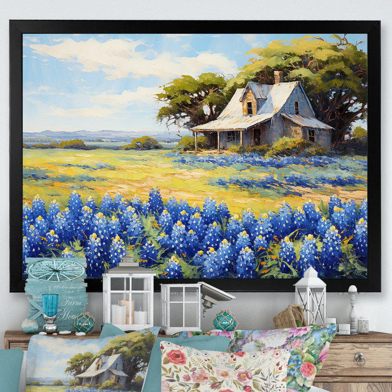 " Blue Bonnets Ballet Meadows ", 16" H x 32" W x 1" D, Black