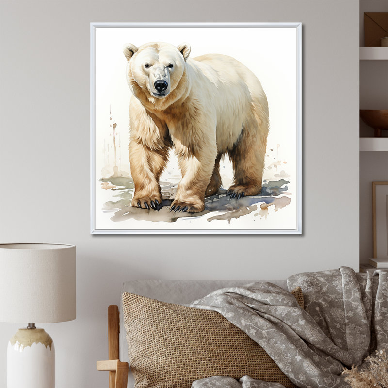 Ours polaire blanc d'hiver III - ours 2, art mural, Cadre flottant blanc, 30" H x 30" W