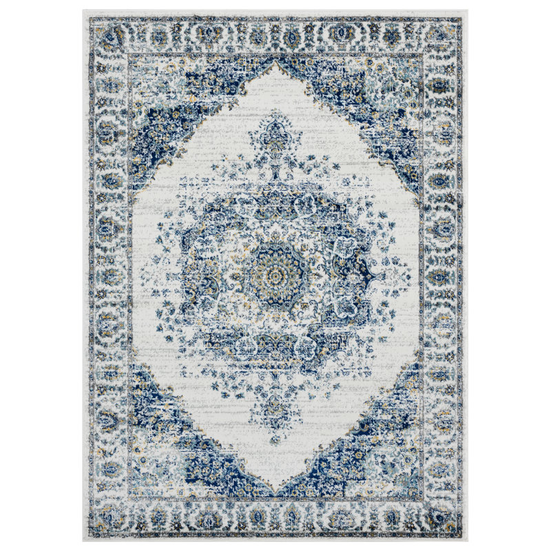 Magnolia Medallion Ivory Area Rug, Rectangle 5' x 7'