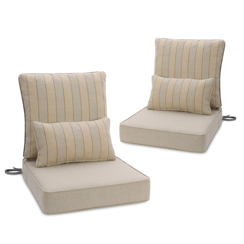Outdoor Deep Seat Chair Cushion Set, Brown Striped, 23" W x 25.5" D