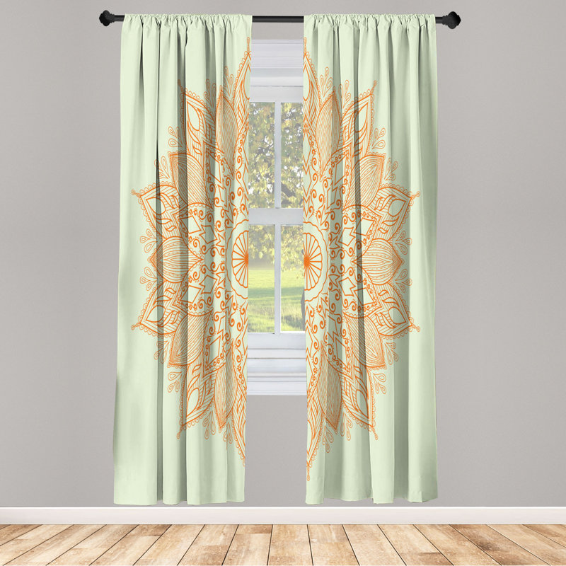 Microfiber Floral Semi-Sheer Rod Pocket Curtain Panels, 28" W x 63" L, Green/Yellow