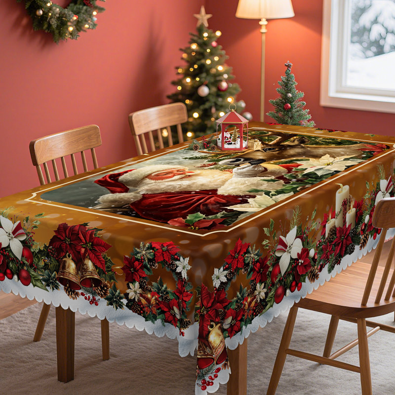 Nappe lavable motif père Noël en polyester pour décorations de Noël, L 70,8 po x l 0,2 po