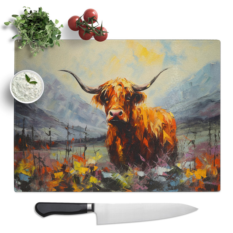 Highland Cow Action  Glass Chopping Board