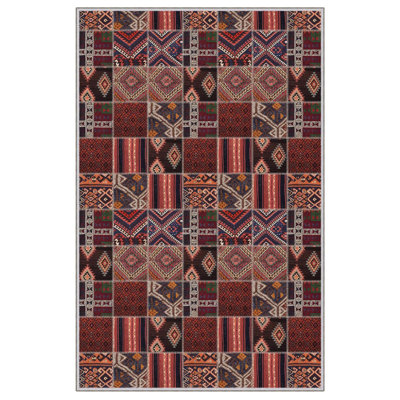 Tapis rectangulaire brun / rouge / noir en polyester tissé à la machine 5 pi 11 po x 9 pi 2 po