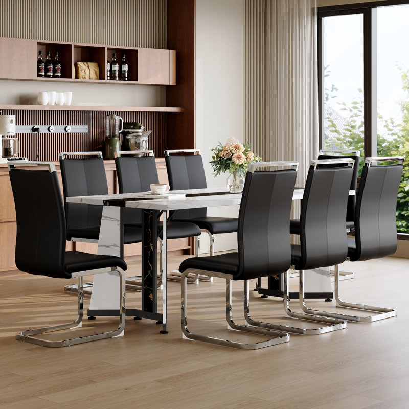 9 Piece Dining Table Set Featuring A Tabletop And Streamlined Support Legs. 70.9" Rectangular Dining Table Set For 8 Delivers Stability, Comfort And Style.