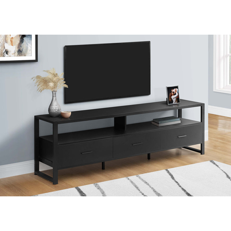 Meuble télé, 72 po, meuble multimédia, tiroirs de rangement en métal stratifié, contemporain, moderne