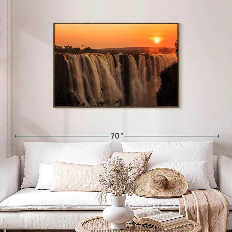 Majestic Victoria Waterfalls, Floating Frame Walnut, 43" X 29"