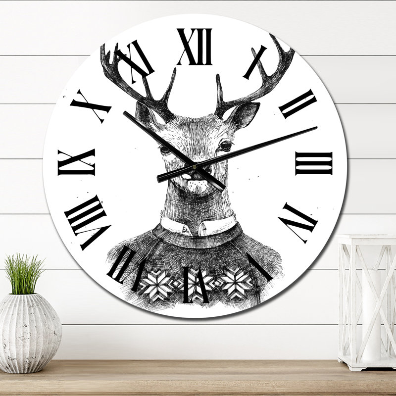 Deer In Chandail tricoté - Horloge murale Cabin & Lodge, Surdimensionné