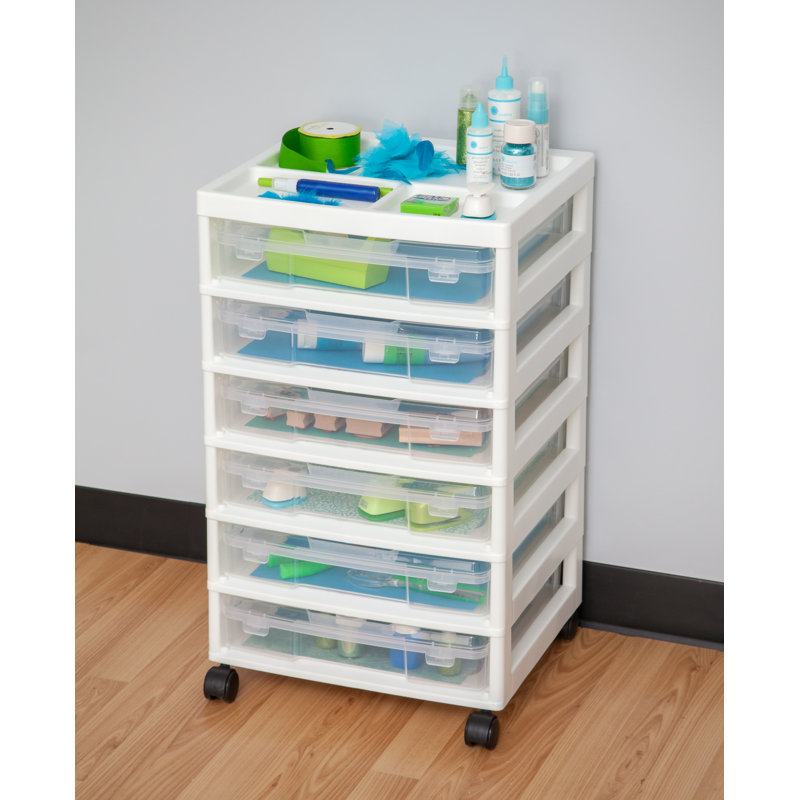 Drawer Plastic Storage Chest with Casters, White, 5