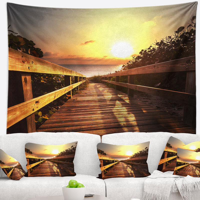 Tapisserie en bois sur la plage, H 50 po x l 60 po