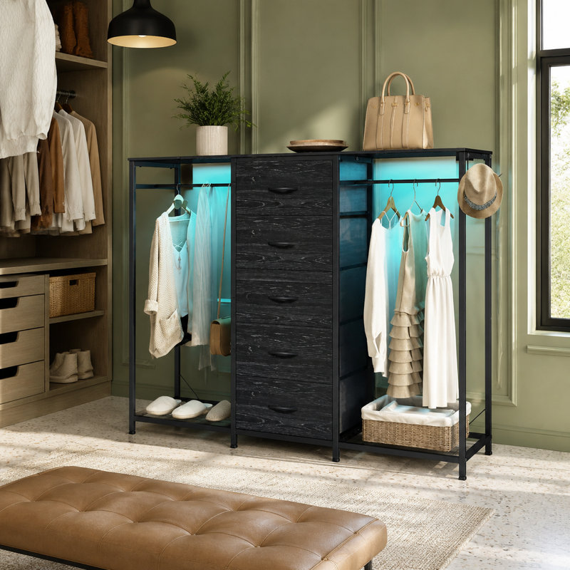 Commode de chambre à coucher 5 tiroirs en tissu noir anthracite