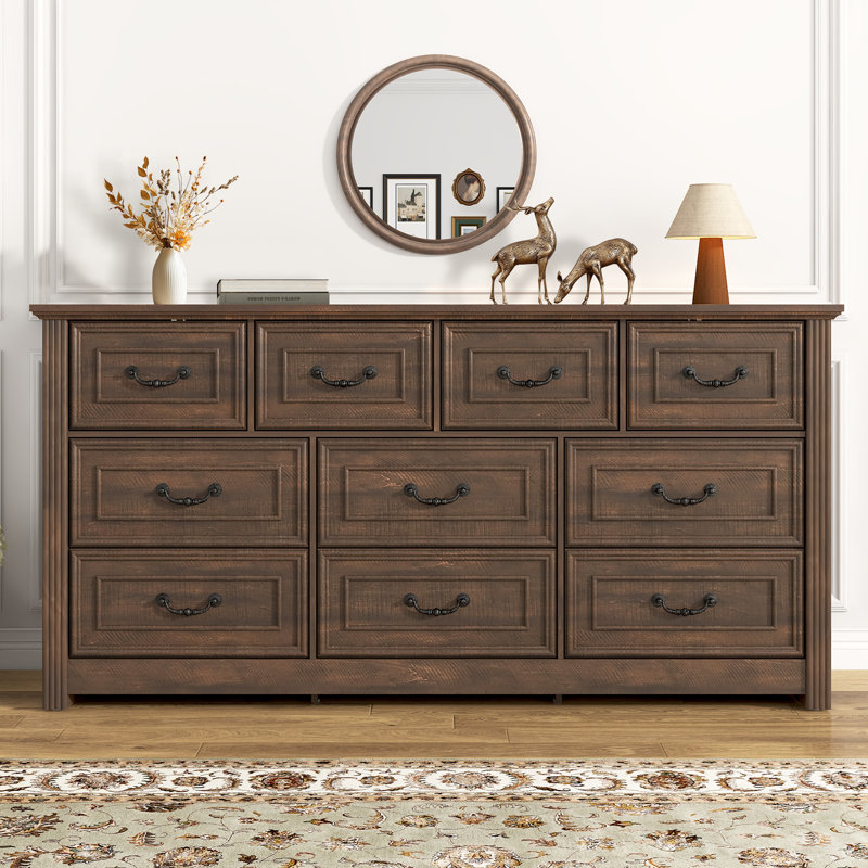 Dreonna Farmhouse 10 Drawers Dresser, 63''Rustic Chest Of Drawers For Living Room, Hallway, Bedroom, Brown