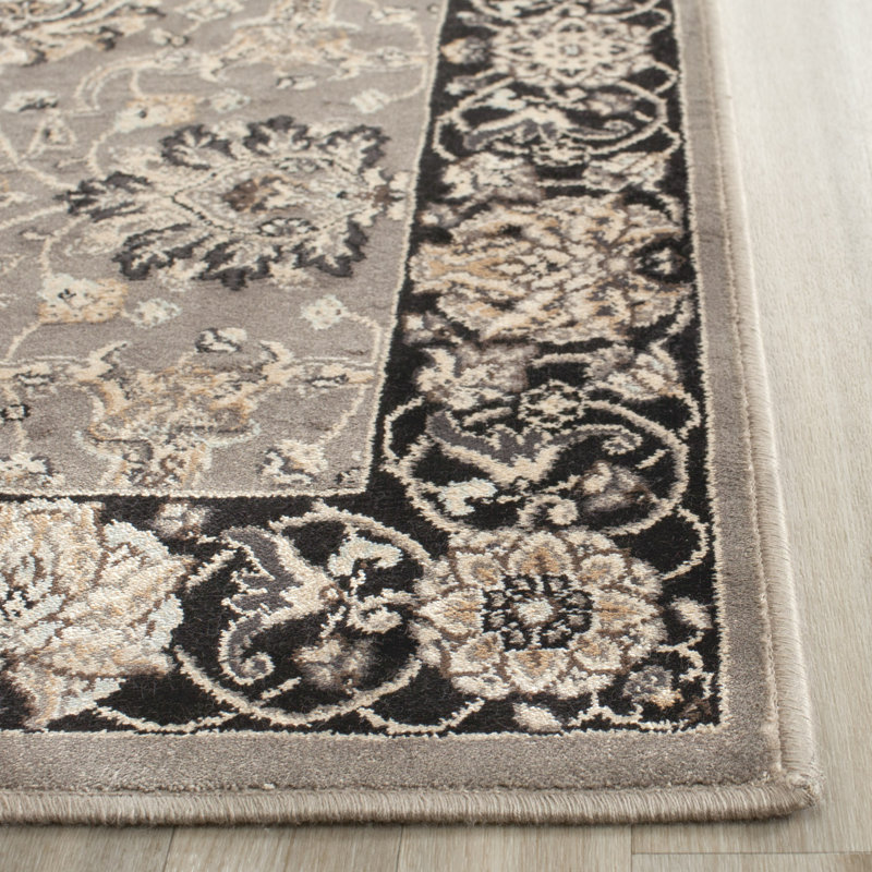 Petronella Viscose Oriental Rug in Gray/Black, Rectangle 4' x 5'3"