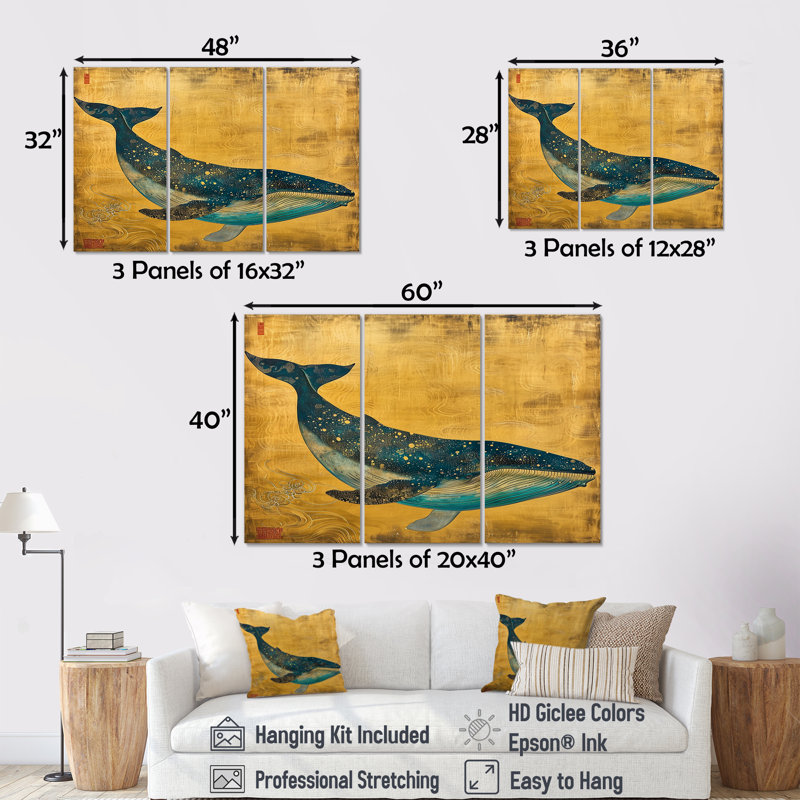 Amyerra - Whale Animal Wall Art Set, Wrapped Canvas, 40" H x 60" W x 1" D