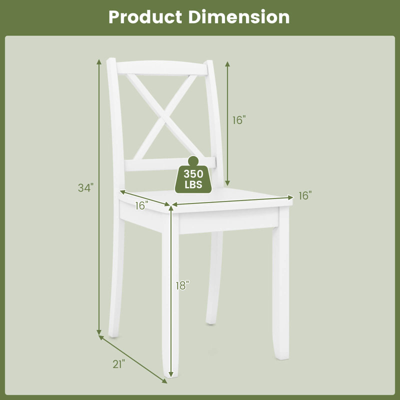 Ophelia & Co. Dining Chair Set Of 2 Kitchen Side Chairs With Rubber Wood Legs & Cross Back, White