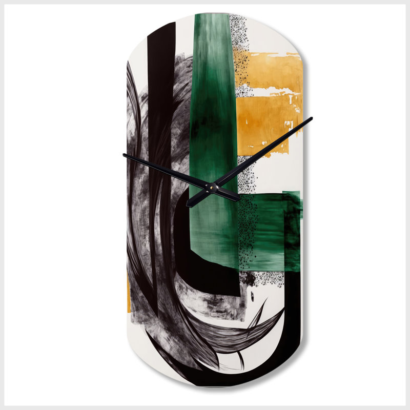 Moderne vert Art déco VI - horloge murale transitionnelle asymétrique, Grand