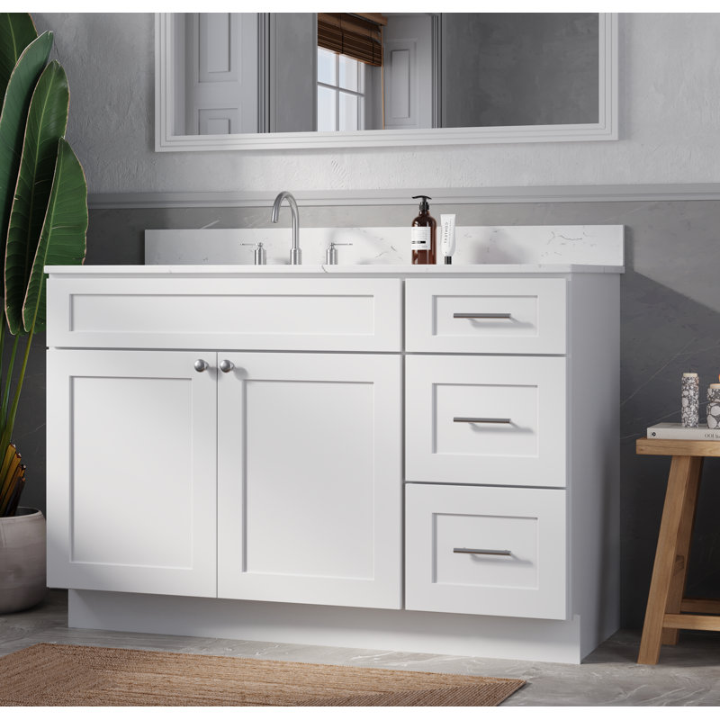 Disar 52'' Single Bathroom Vanity with Quartz Top, White