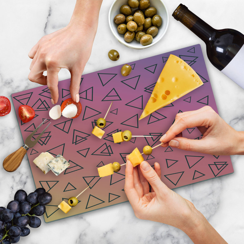 Ambesonne 1990s Cutting Board Large Size Angular Pattern Triangles Black Lilac Coral