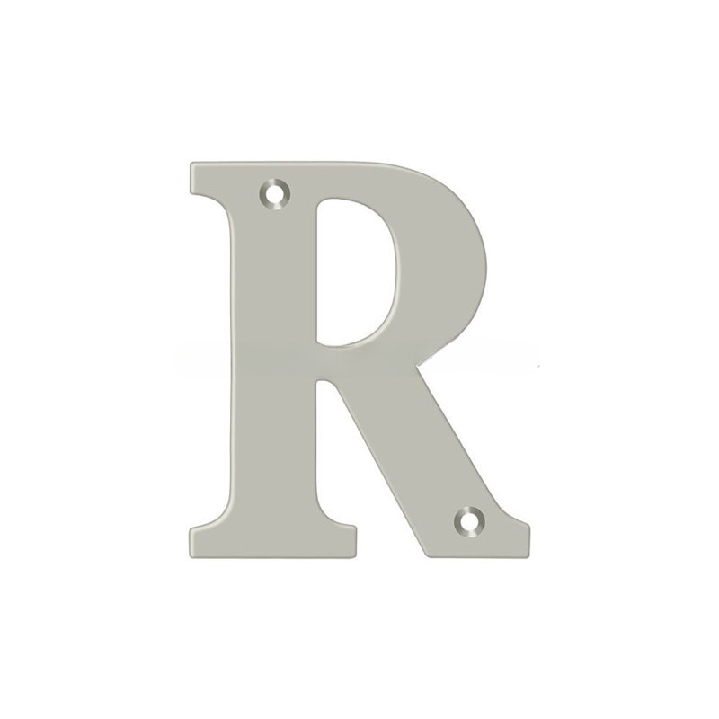 4" H Brass House Letter, R, Satin Nickel