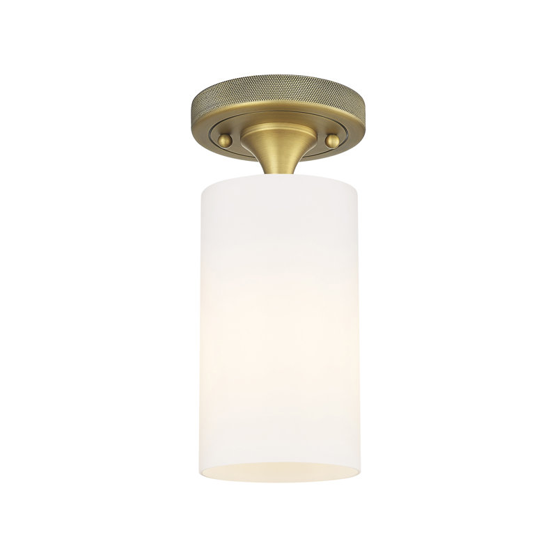 Plafonnier encastré 1 lumière Crown Point, Laiton brossé, Blanc mat, H 7,13 po x l 3,88 po x P 3,88 po