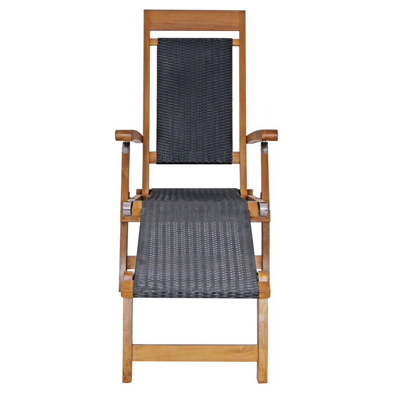 Jovie Outdoor Teak Wood Chaise Lounge, Black