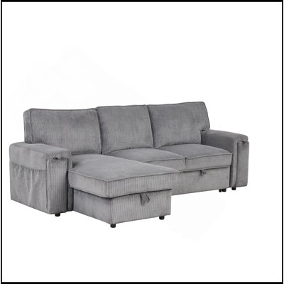 Upholstery Sleeper Sectional Sofa with Storage Bags and 2 cup holders  on Arms