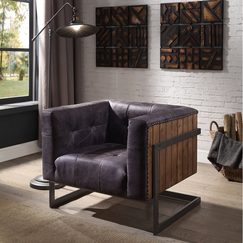 Fauteuil d'appoint capitonné ébène et chêne rustique