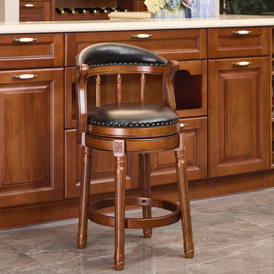 Comfortable Cow Top Leather Wooden Bar Stools With 360 Degree Swivel For Home Kitchen And Pub Settings