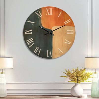 Formes abstraites équilibrées I - Horloge murale surdimensionnée en bois de style milieu du siècle